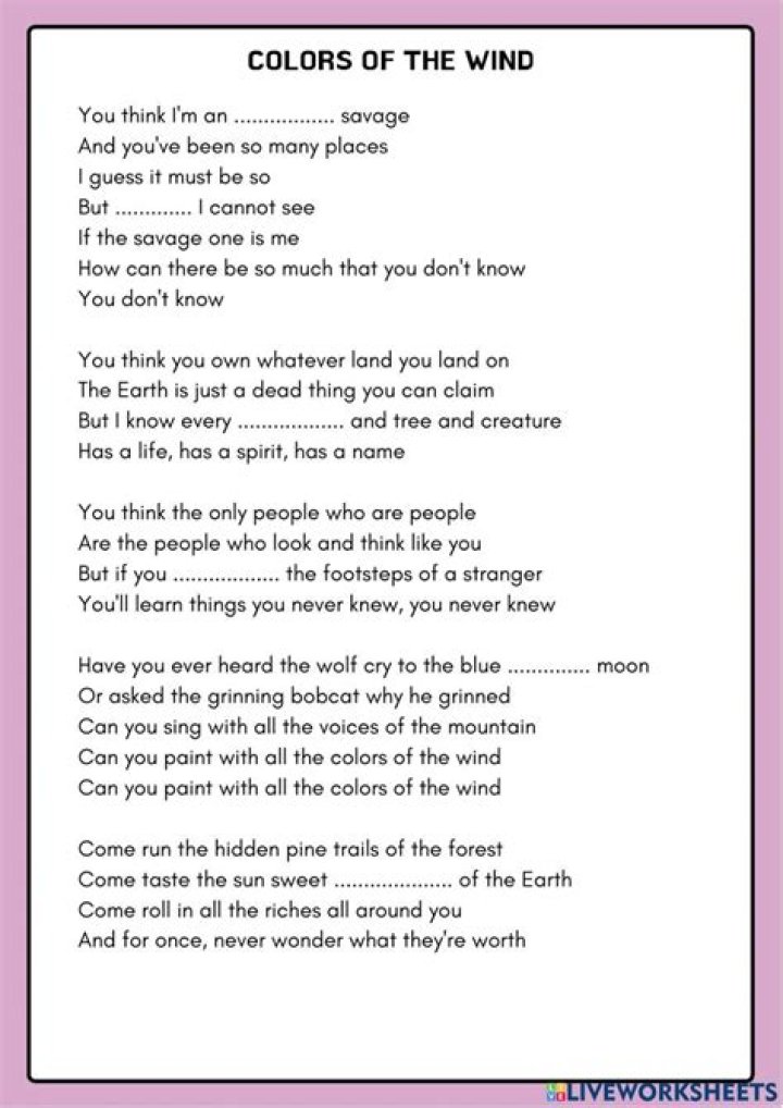 Discover The Enchanting Lyrics Of "Colors Of The Wind"